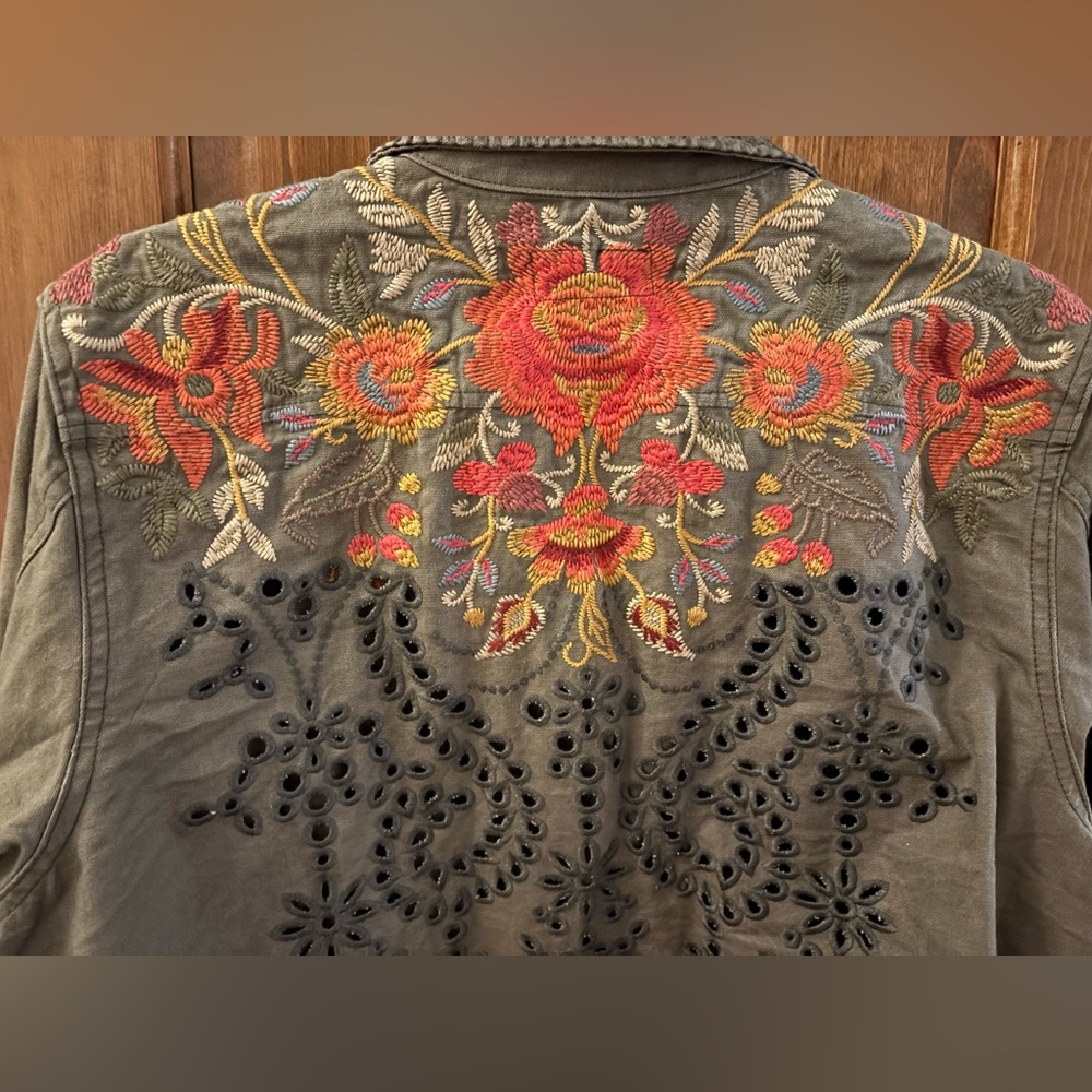 Johnny Was Violette Eyelet Embroidered Military Jacket XL - Picture 5 of 15